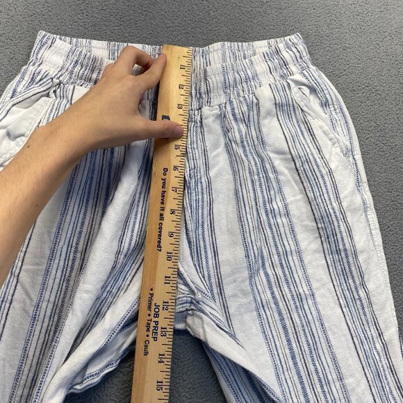 Briggs Womens Wide Leg Pants SZ M White & Blue Striped Elastic Waist Linen Blend - Picture 5 of 12